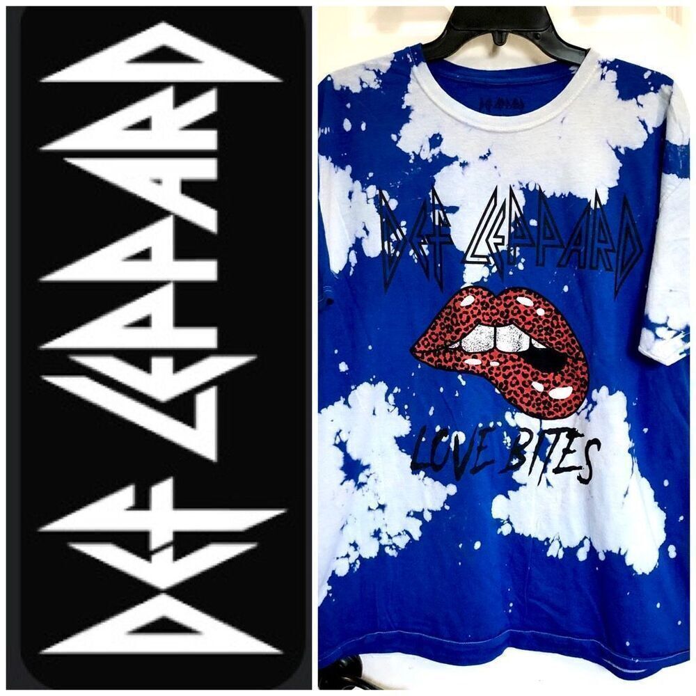 DEF LEPPARD - NWOT - M Sz L Blue Tie-Dye “Love Bites” Band Tee/Oversized